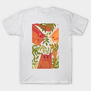 Cats and branches - orange and green T-Shirt